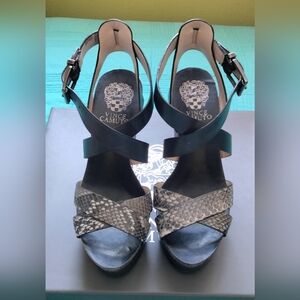 Vince Camuto KRISTY  Black & Grey Snake-Print Wedge Sandals
